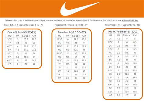 Kids' Footwear Size Chart. Nike.com